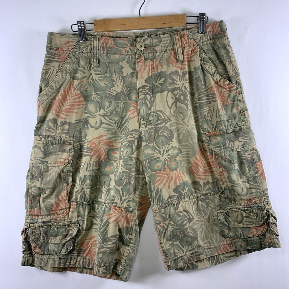 VTG Urban Up Mens Floral Baggy Cargo Long Shorts Sz‎ 34 Tropical Surf Skate 00s